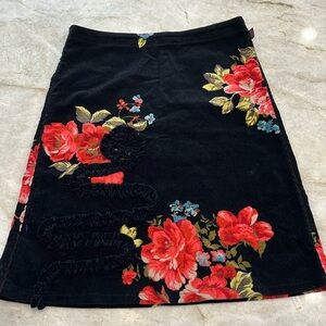 VINTAGE‎ Kookai | Corduroy A-Line Skirt | Black & Red Floral | Women's Size 8